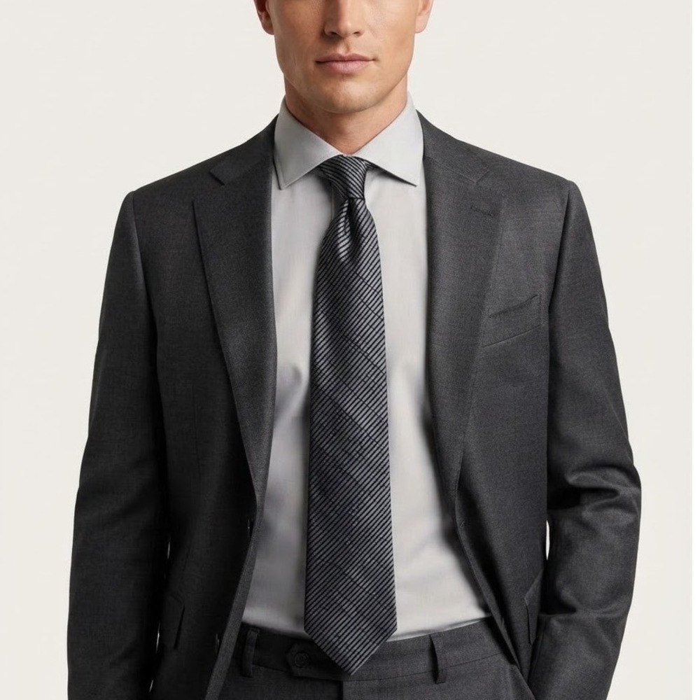 Hugo Boss Mens Silk Tie Charcoal Gray Black Diagonal Stripe Made in Italy
